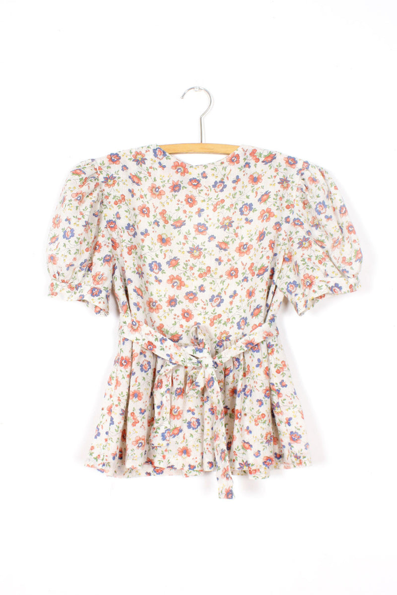 70s Floral Babydoll Top S