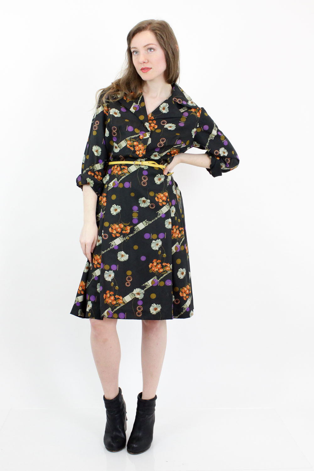 Abstract Print Shirt Dress L