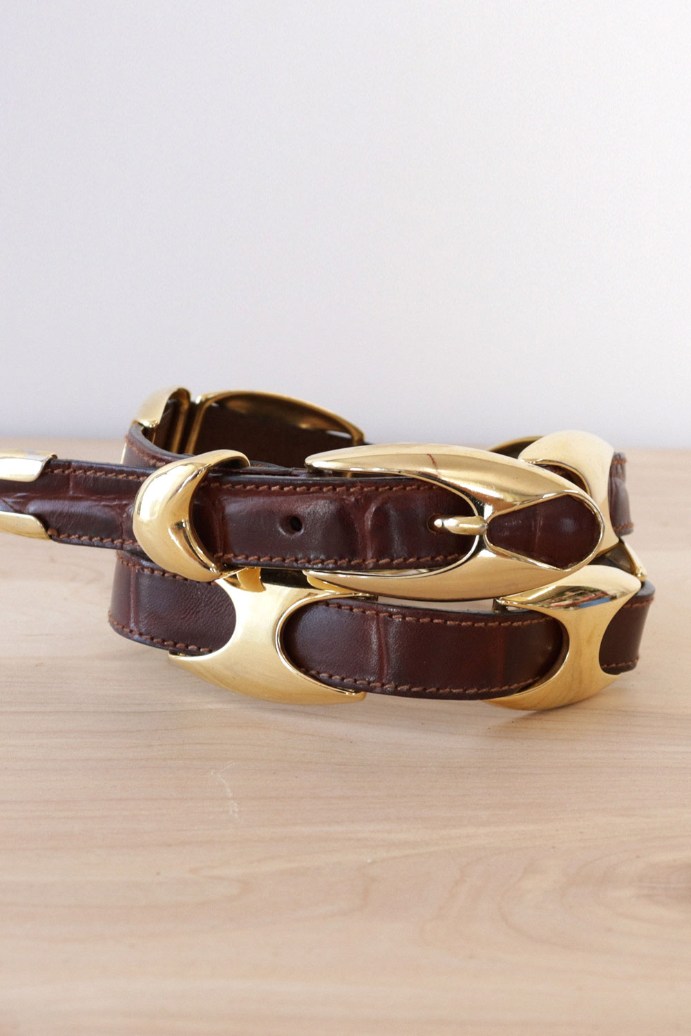 Italian Gold Slider Leather Belt XS-M