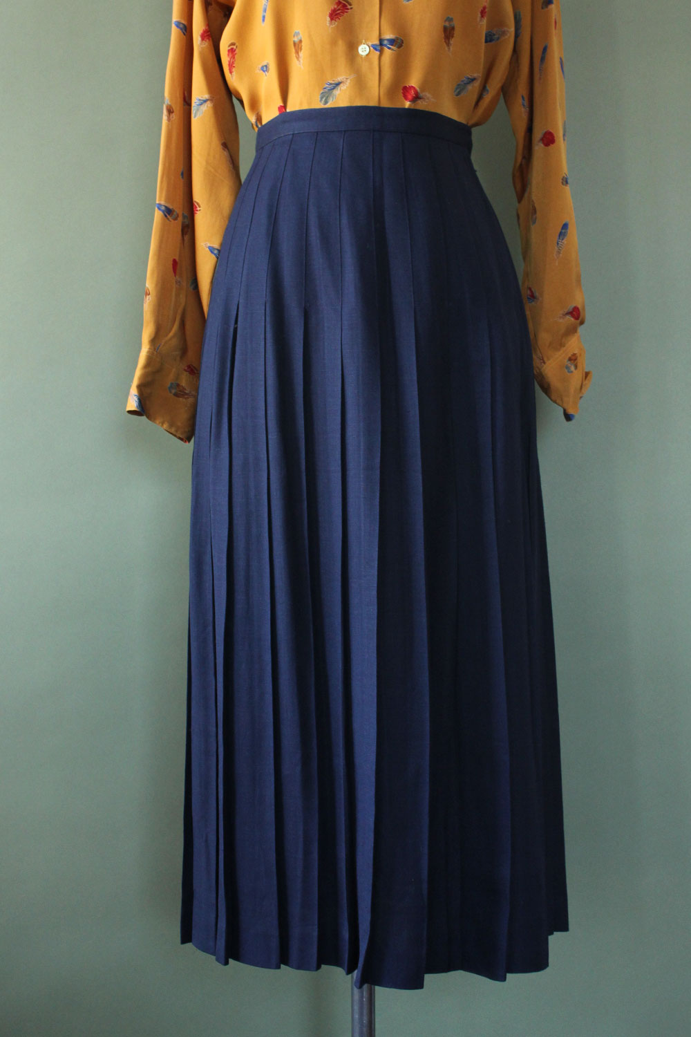 Navy Knife Pleat Midi S/M
