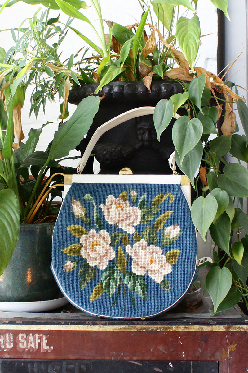 Denim Blue Needlepoint Purse