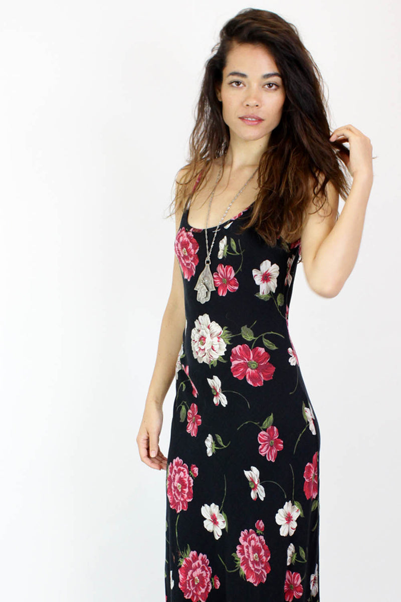 90s Dark Floral Maxi Dress S/M