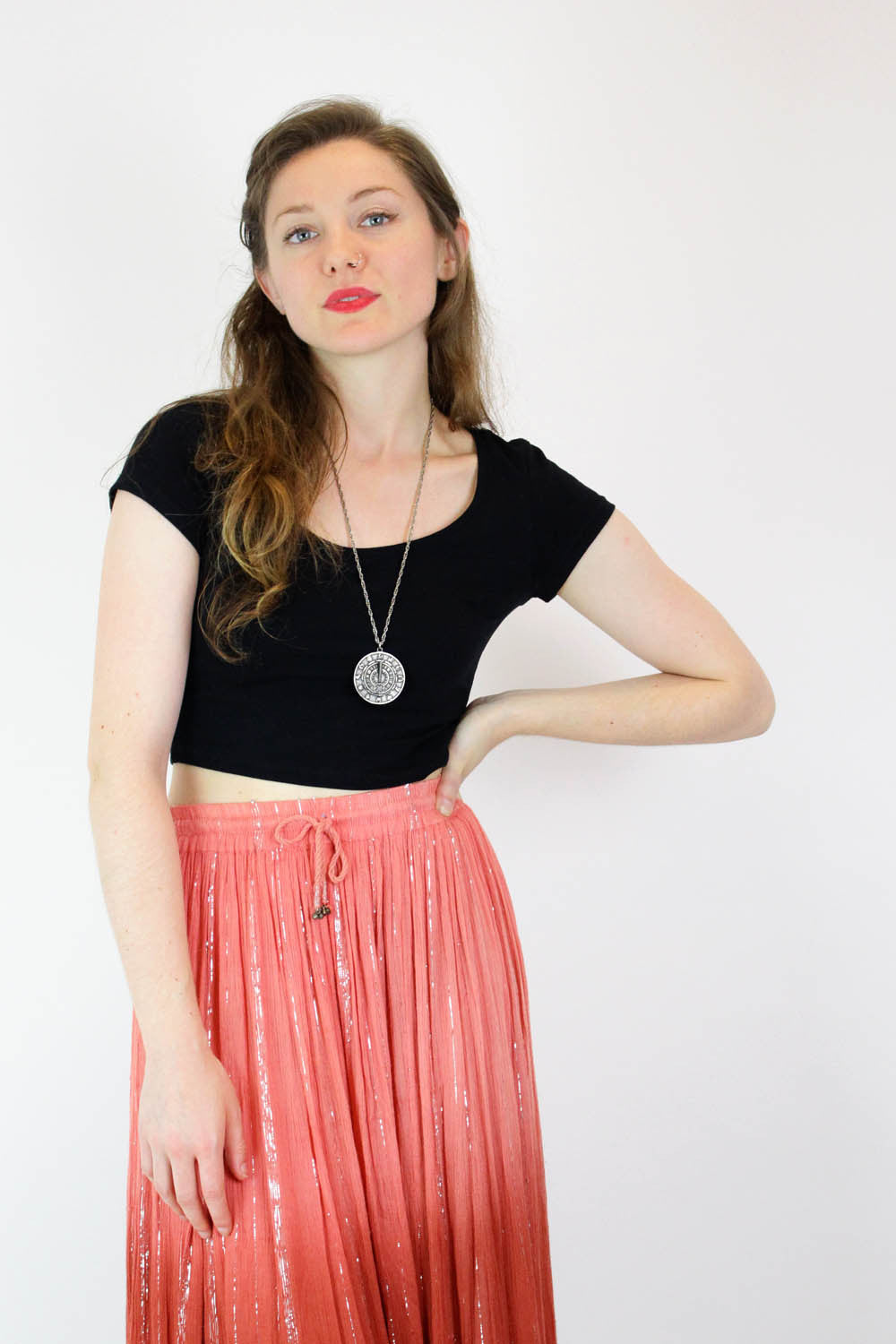 Ombre Metallic Gauze Peasant Skirt