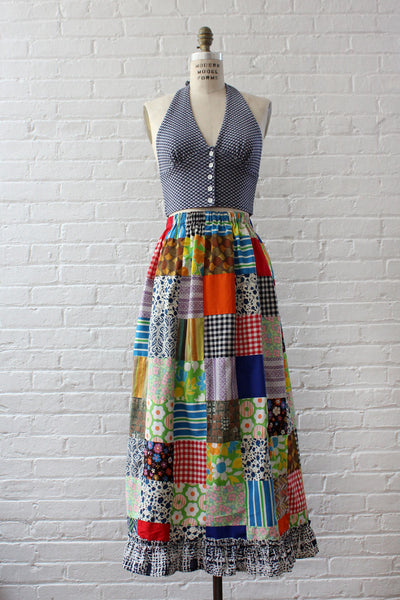 pelleq twisted cotton patchwork skirt-