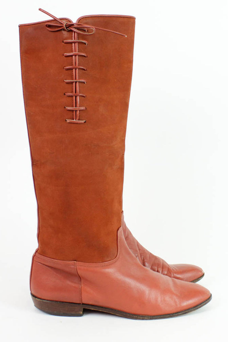 Rust Leather Lace Up Boots 8