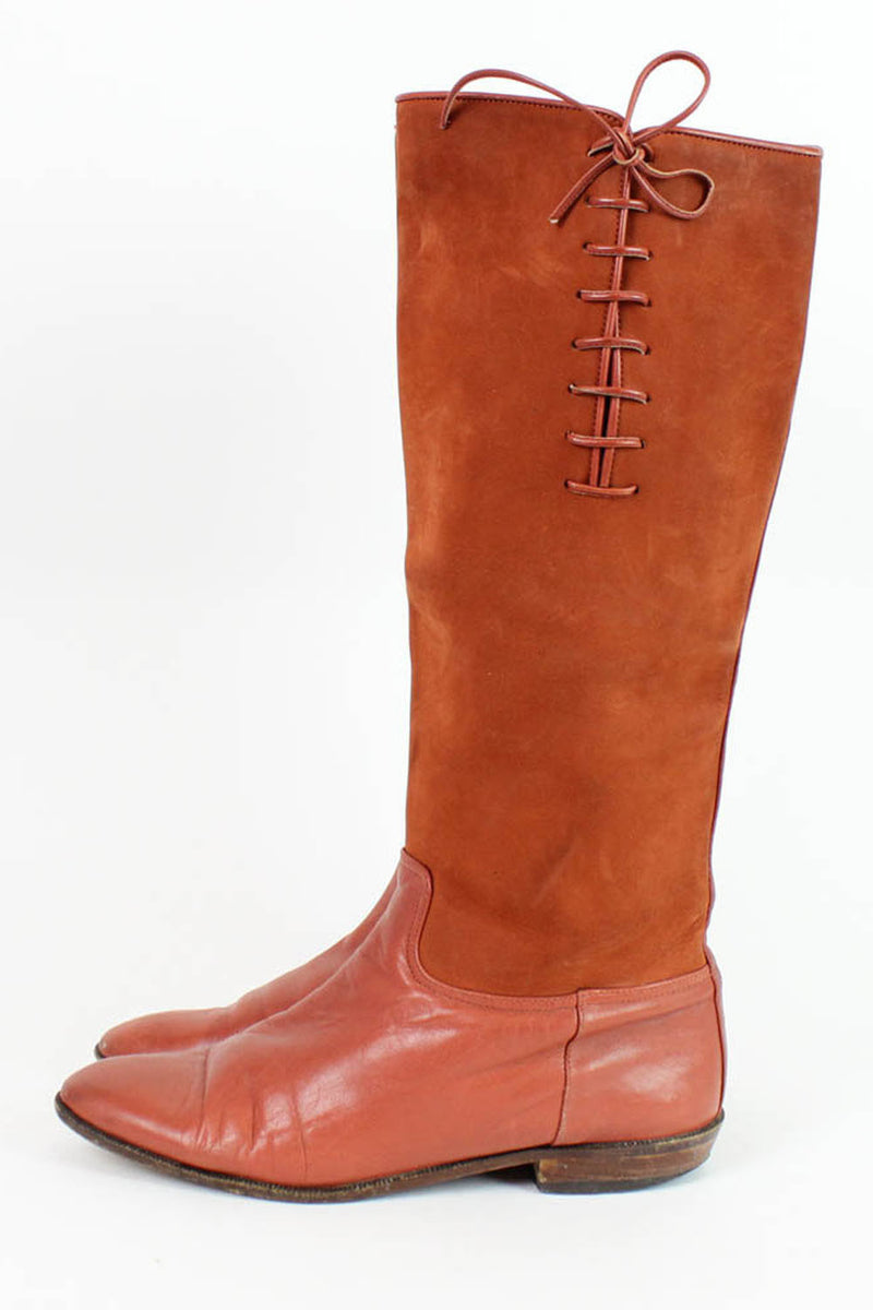 Rust Leather Lace Up Boots 8